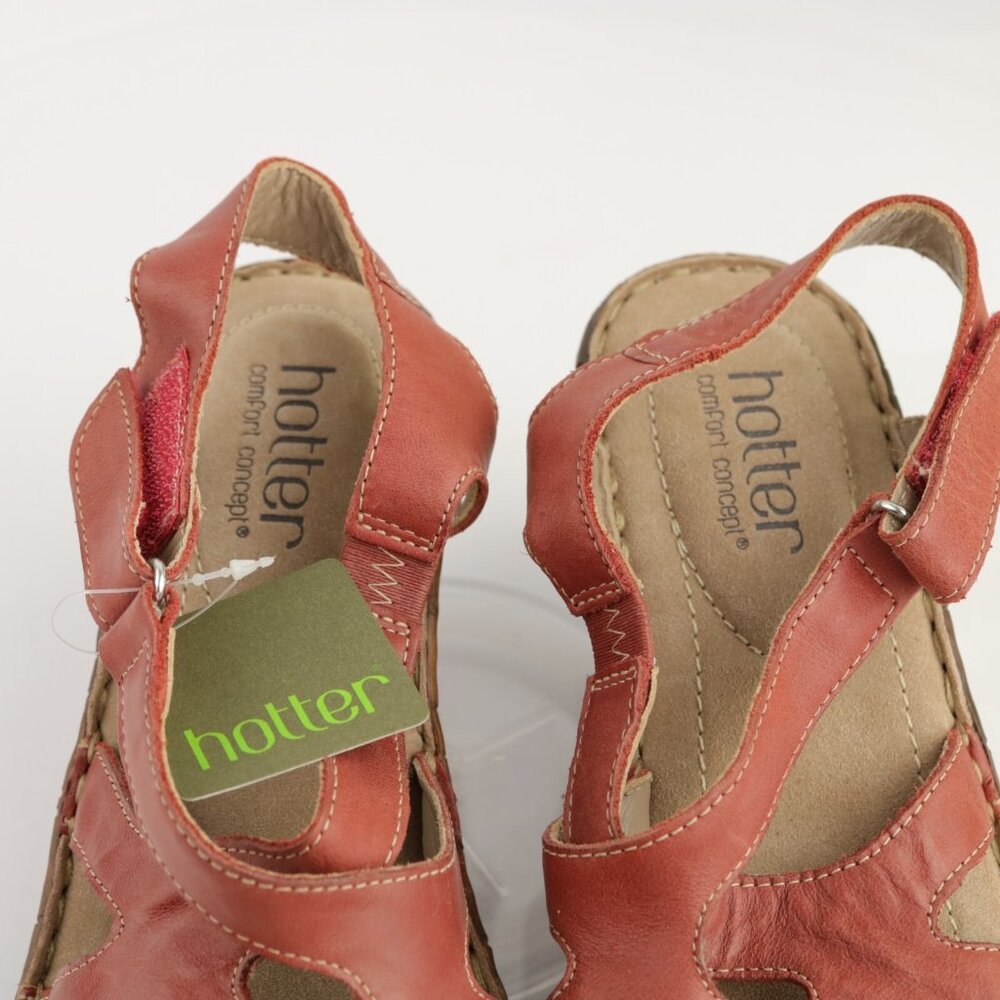 Hotter Womens Mellow Sandals Size 7.5 Red Leather Wedge Heel Strappy Slingback - Picture 10 of 12